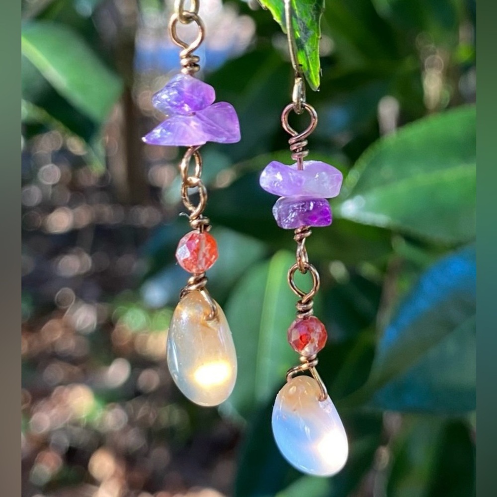 Chalcedony and Amethyst Dangle Earrings